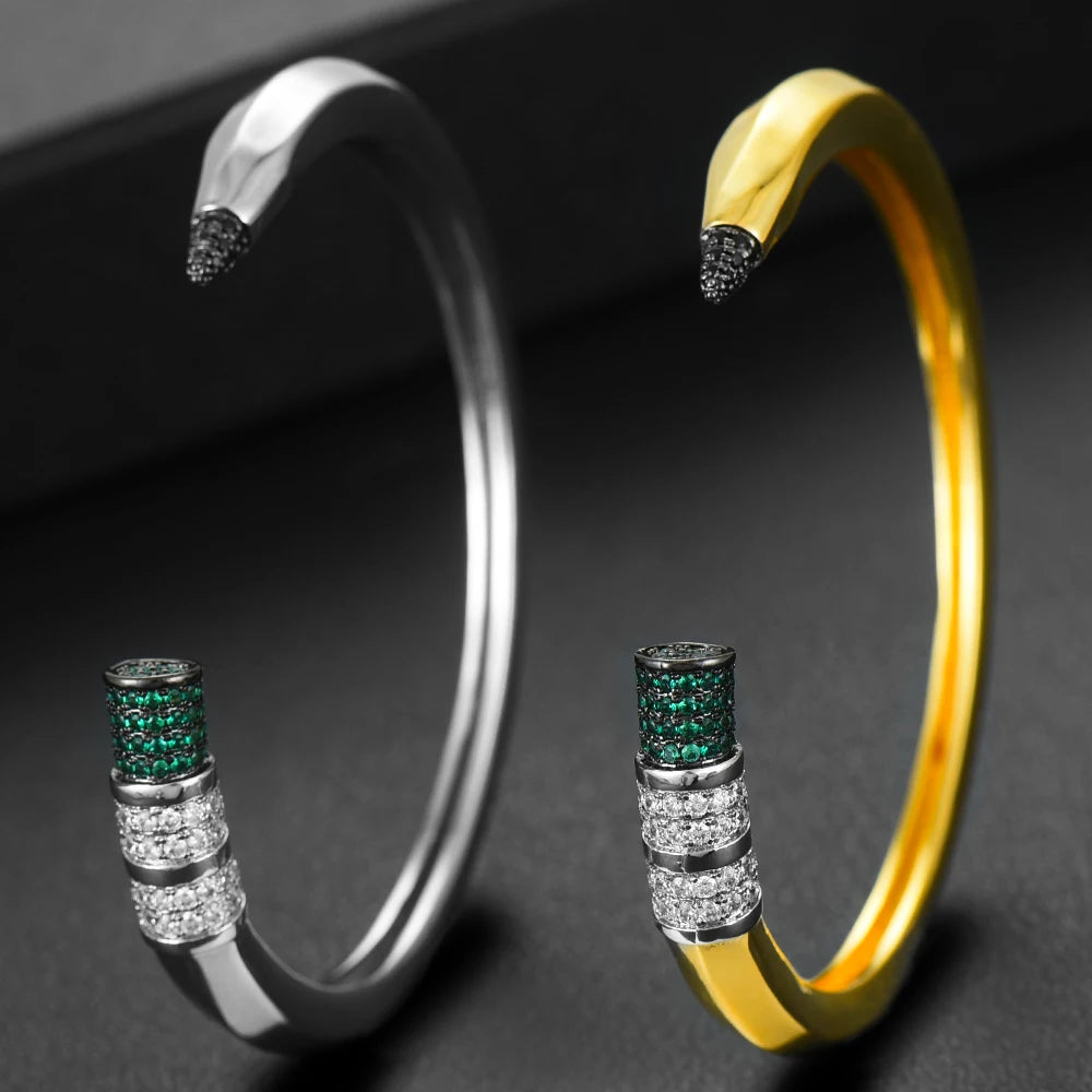 Trendy Pencil Designs Bangle Cuff For Women Wedding Full Cubic Zircon Crystal CZ Dubai Silver Color Party Bracelet 2022