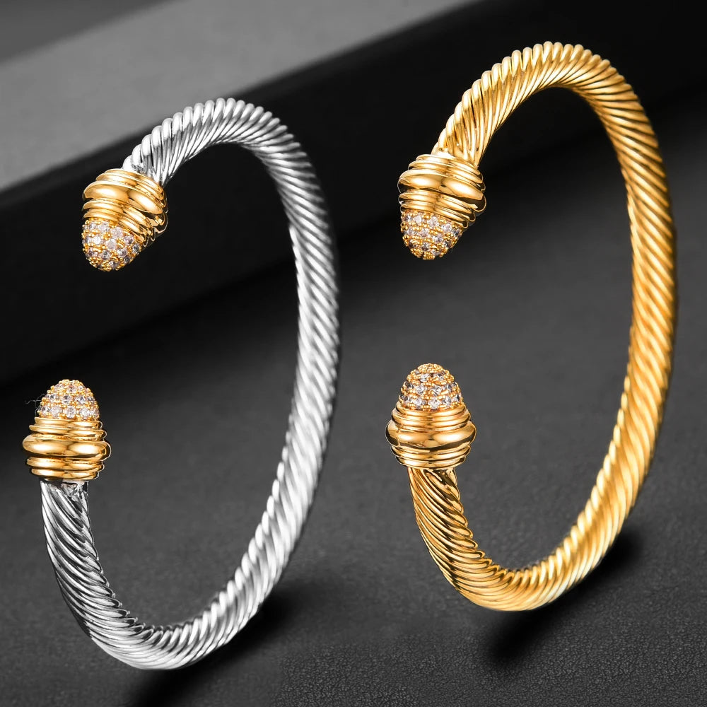 Trendy Luxury Stackable Bangle Cuff For Women Wedding Full Cubic Zircon Crystal CZ Dubai Bracelet Party Jewelry 2023