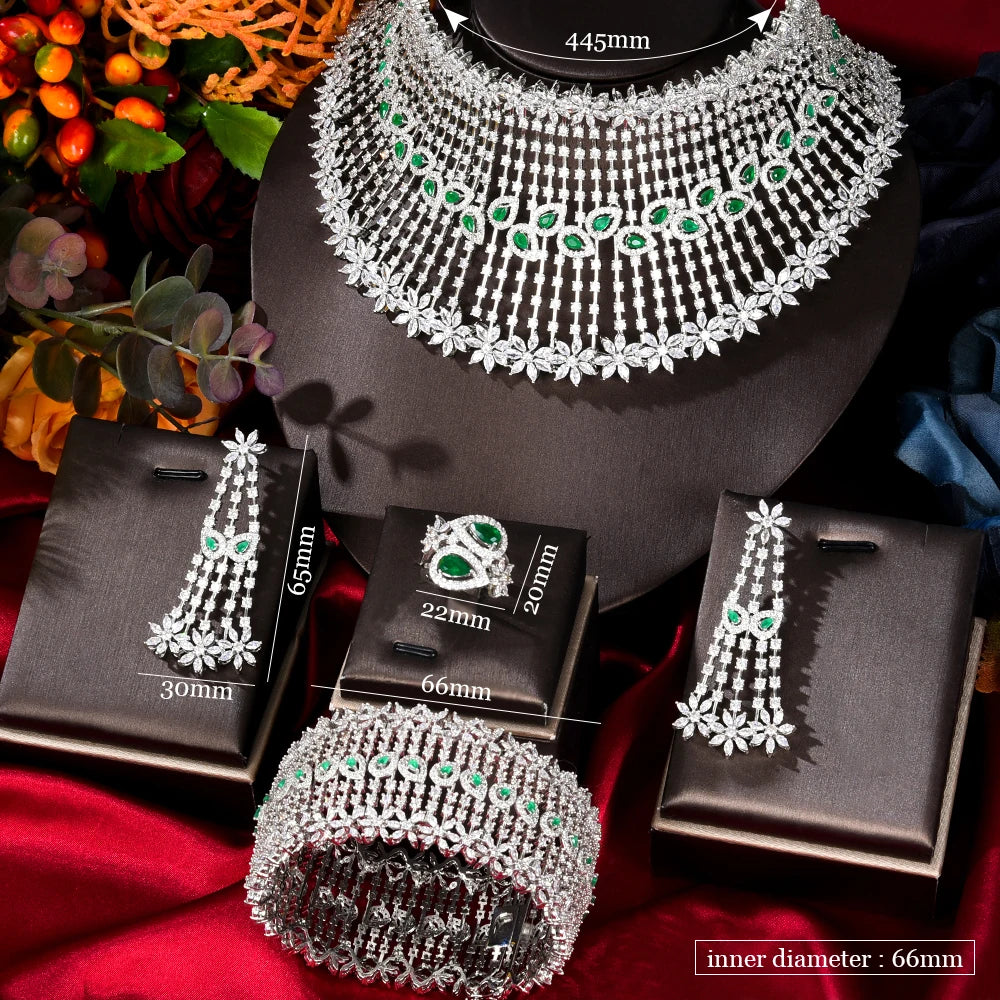Super Big Luxury 4PCS Indian African Chokers Jewelry Sets For Women Wedding Dubai Bridal Set 2022