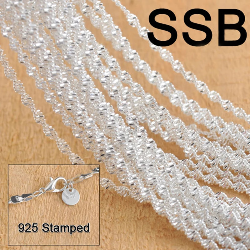 Special Sale 18 Inch 925 Sterling Silver Jewelry Double Water Wave Necklace Chains Set Lobster Clasps Women Man Collar