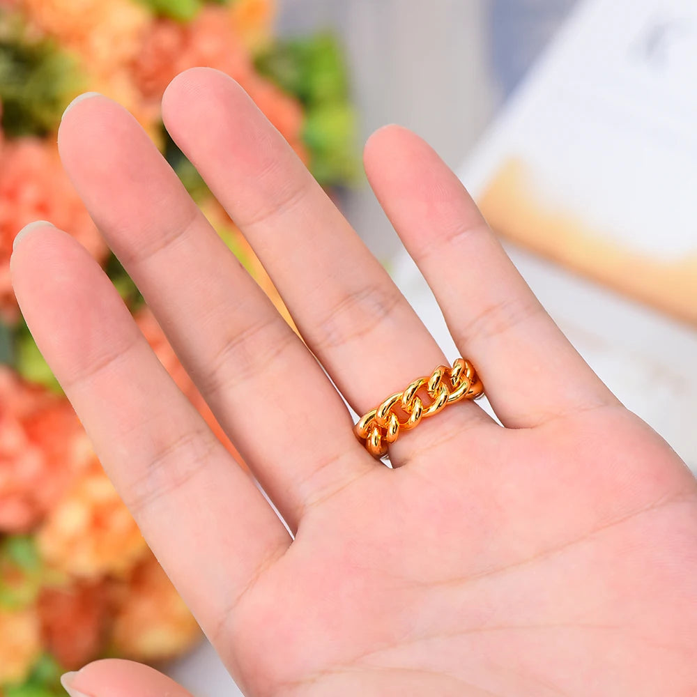Bold Stackable Ring Luxury Chunky Chain Rings for Women Wedding Cubic Zircon Bridal Engagement Wedding Dubai Finger Rings