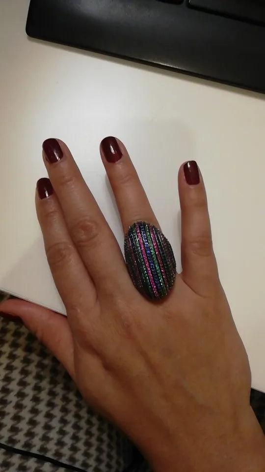 2025 Trendy Multicolor Big Bold Statement Ring for Women Cubic Zircon Finger Rings Beads Charm Ring Bohemian Beach Jewelry