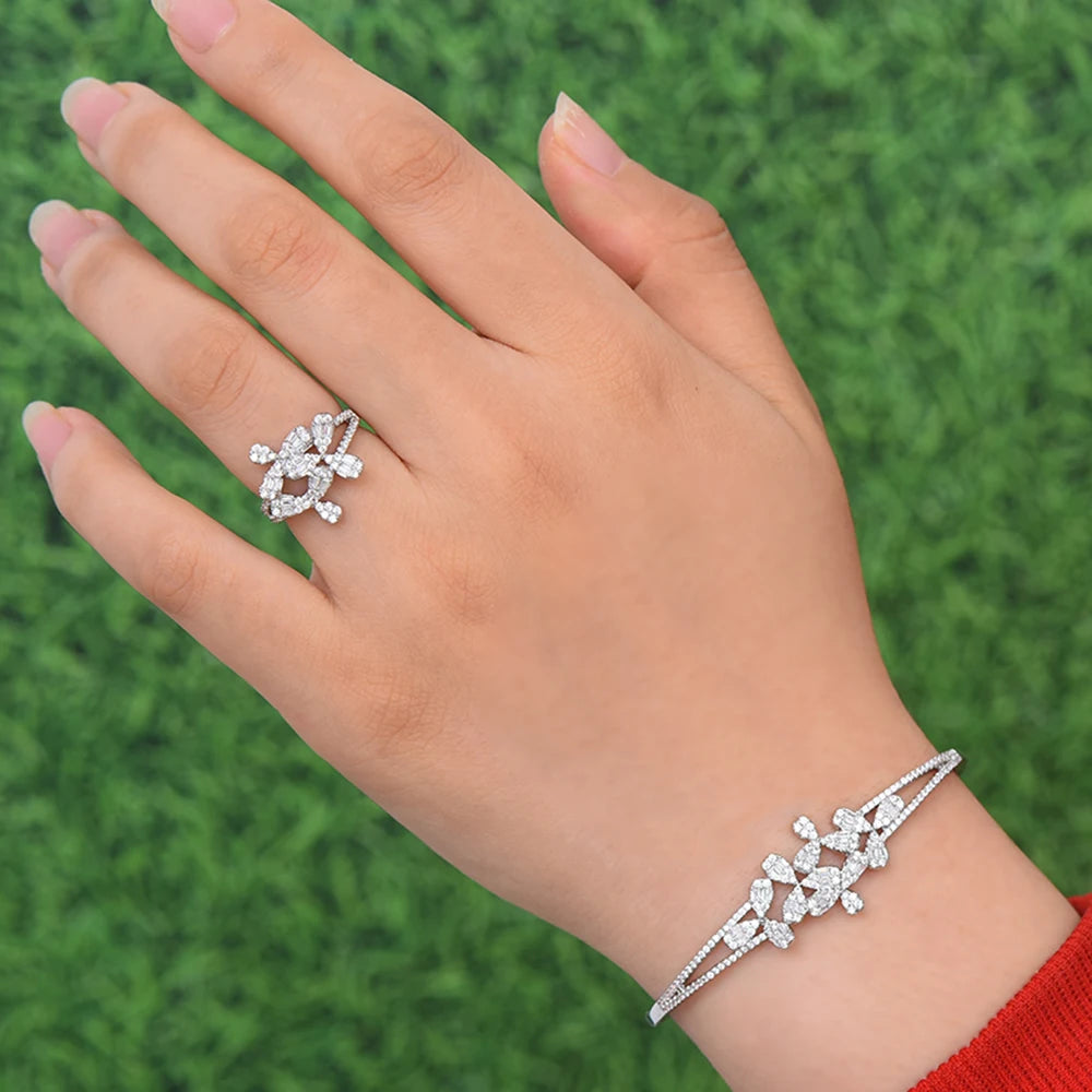 Luxury Stackable Cuff Bangles For Women Wedding Full AAA Cubic Zircon Crystal CZ Dubai Bridal Bracelets Party Jewelry 2022