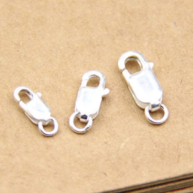 Real Solid 925 Sterling Silver Spring Lobster Clasps Hooks Claw Jewelry Making Findings Close Sealed Ring Buckle