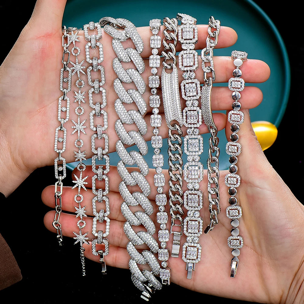 Luxury Chunky Link Bracelet For Women Wedding Full Cubic Zircon Crystal CZ Dubai Bracelet Party Jewelry 2020
