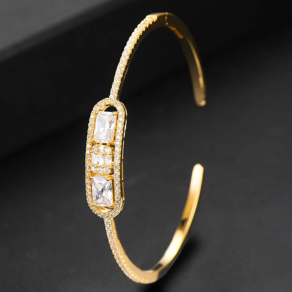 Trendy Luxury Stackable Bangle Cuff For Women Wedding Full Cubic Zircon Crystal CZ Dubai Bracelet Party Jewelry 2022
