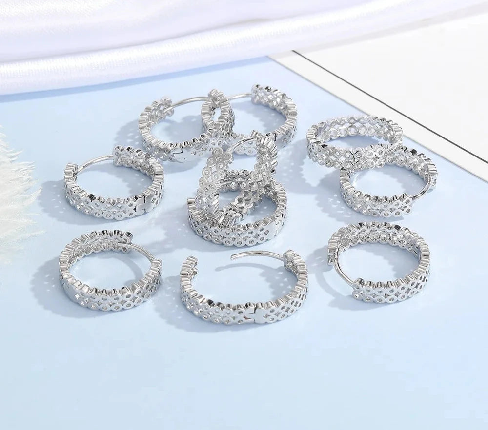 100% Real 925 Sterling Silver Earrings Statement Heart Star Square Round Geometric Hoop Flexible Earwire Leverback Women Jewelry