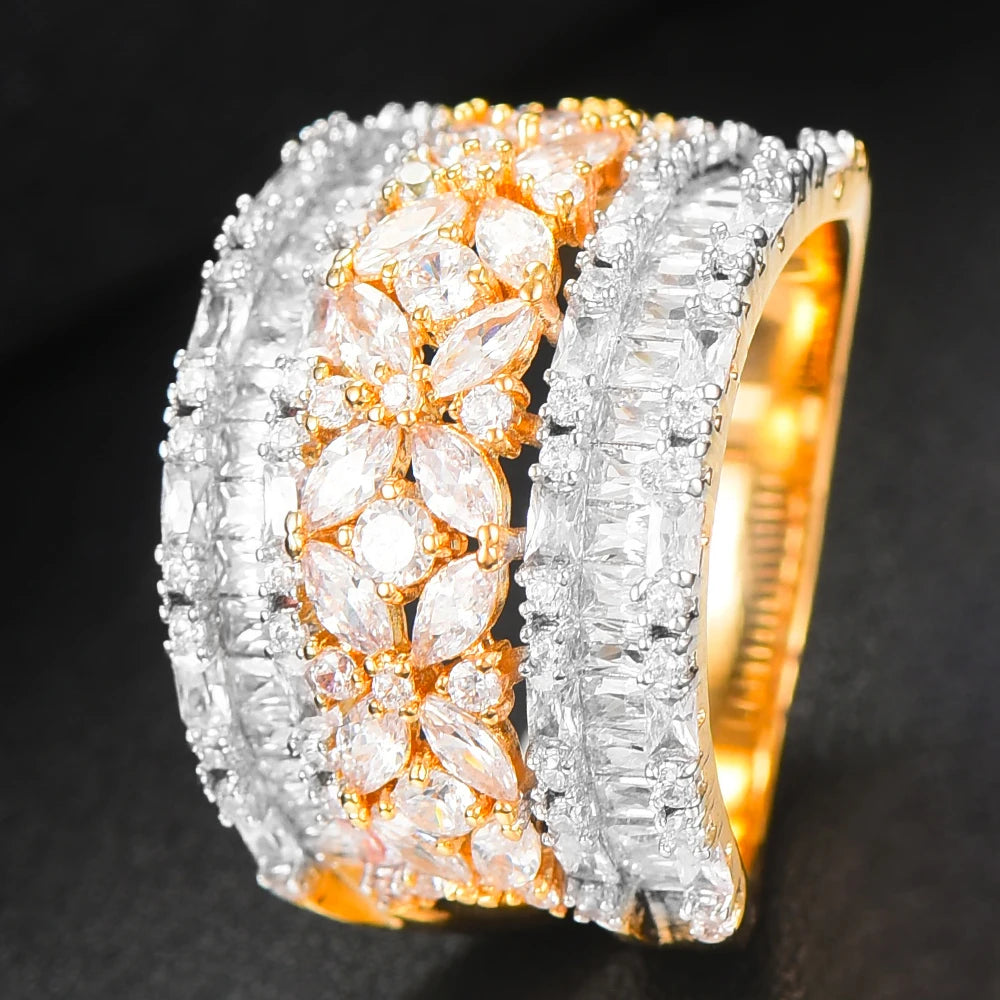 Luxury Geometry Bold Statement Rings for Women Bridal Engagement Wedding Jewelry Cubic Zirconia CZ Accessories Rings