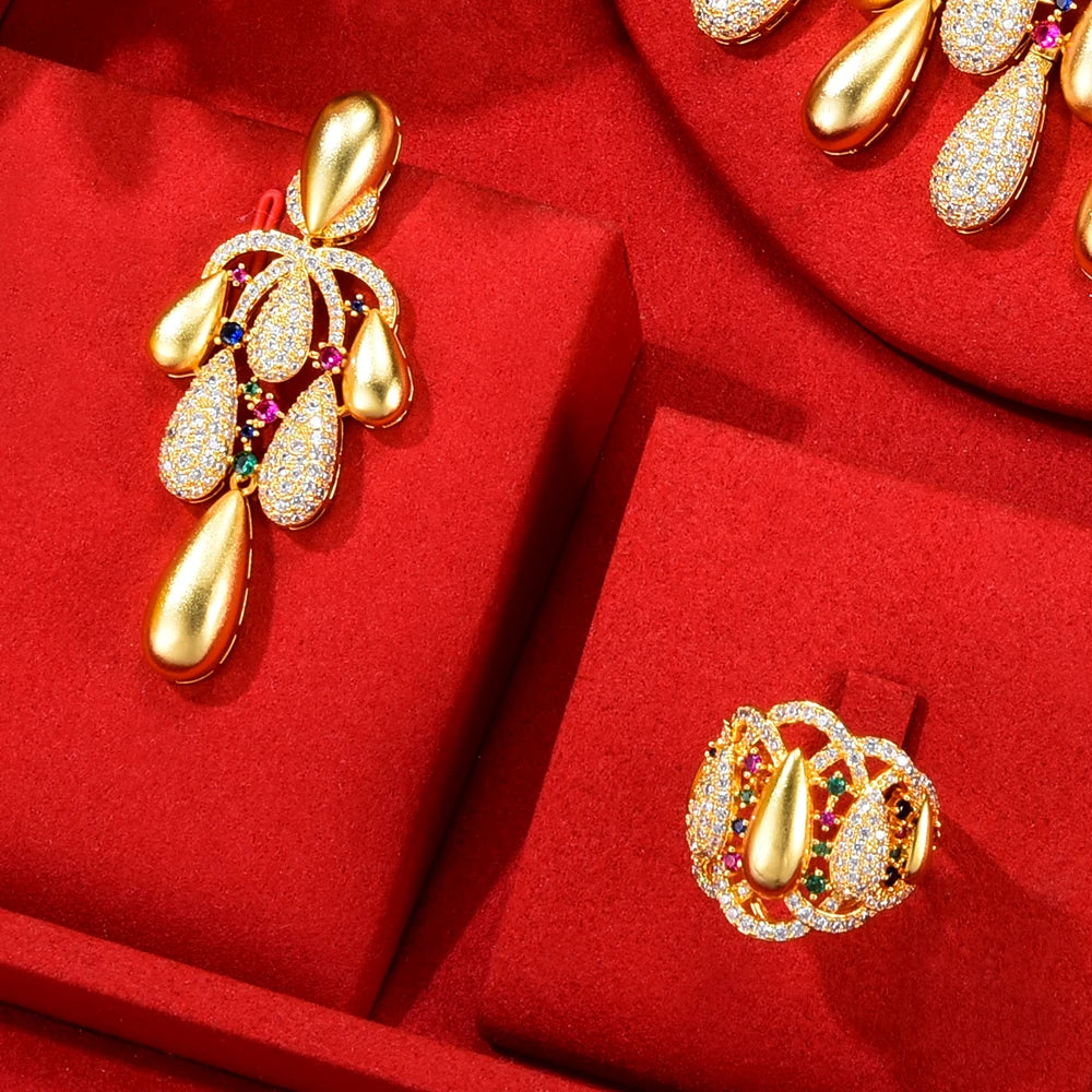 Bling Sequins Luxury Africa Dubai Jewelry Sets For Women Wedding Party Zircon Wedding Bridal Jewelry Set Gift