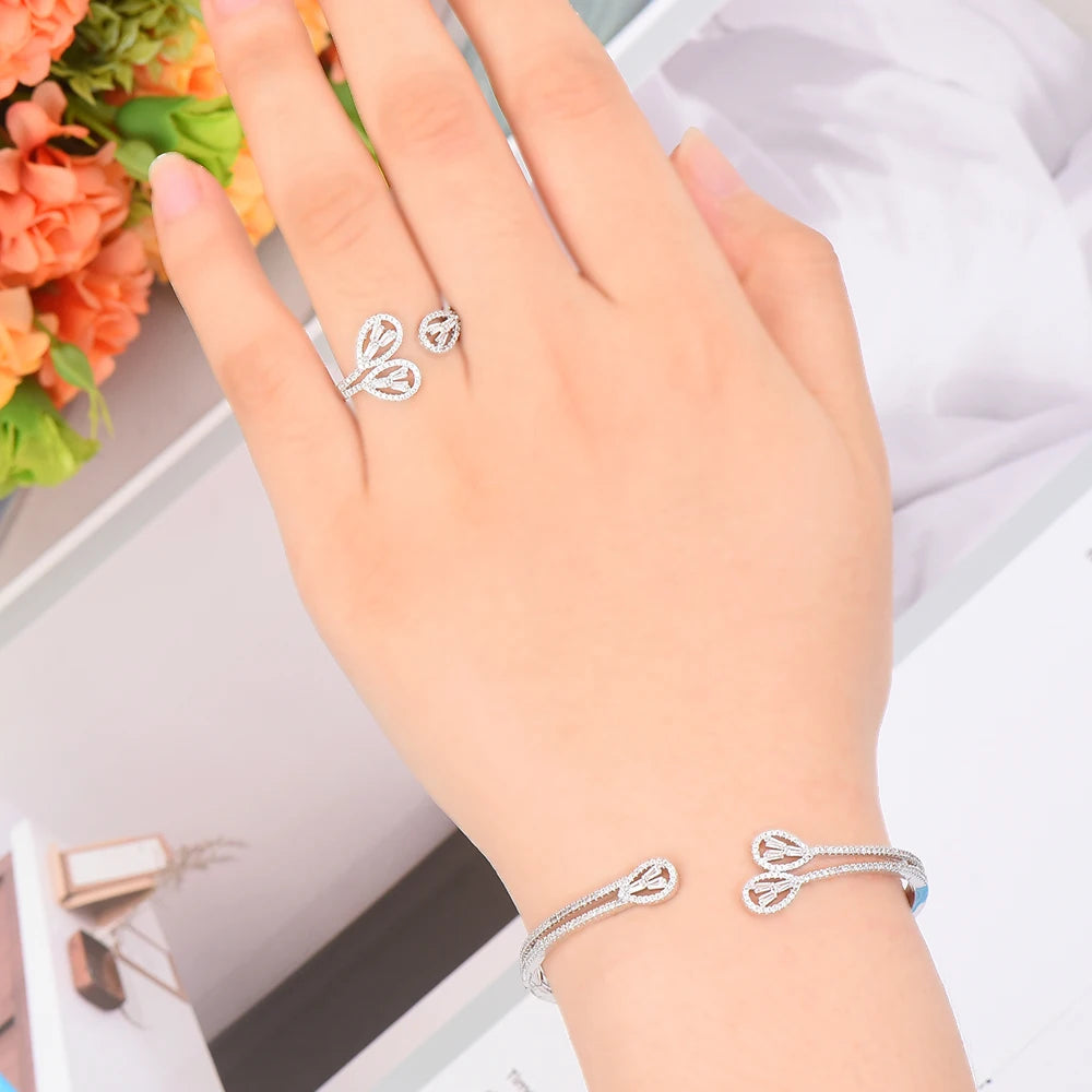 Luxury Stackable Cuff Bangles For Women Wedding Full AAA Cubic Zircon Crystal CZ Dubai Bridal Bracelets Party Jewelry 2022