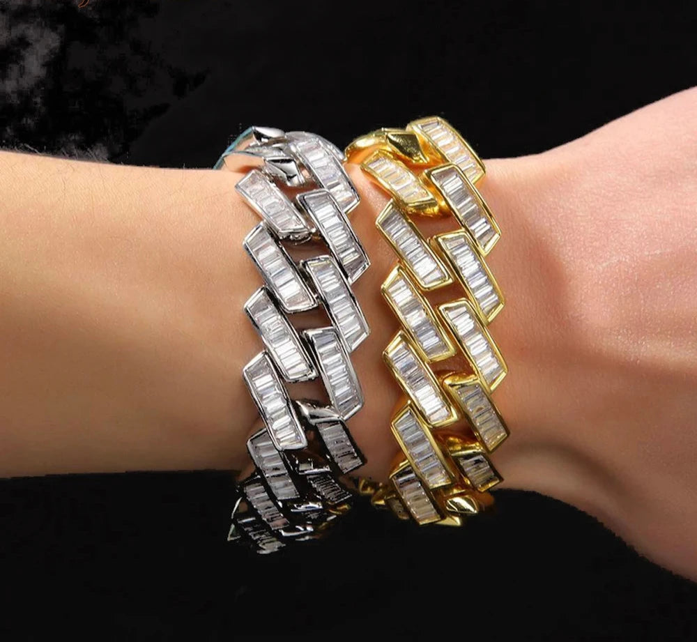 Wholesale New Iced Out Sparking Fashion CZ Prong Miami Cuban Bracelet Micro Paved 5A Cubic Zircon Bling Men Hip Hop Jewelry
