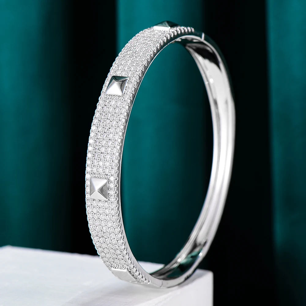 Big Fashion Luxury Bold Bangle Cuff For Women Wedding Party Multi Cubic Zirconia Crystal CZ Dubai Gold Color Bracelet 2020