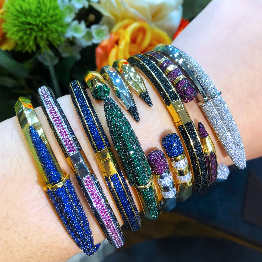 Original Mix Match Stackable Pencil Bangle For Women Bridal Wedding Cubic Zircon Open Dubai Bracelet Party Jewelry