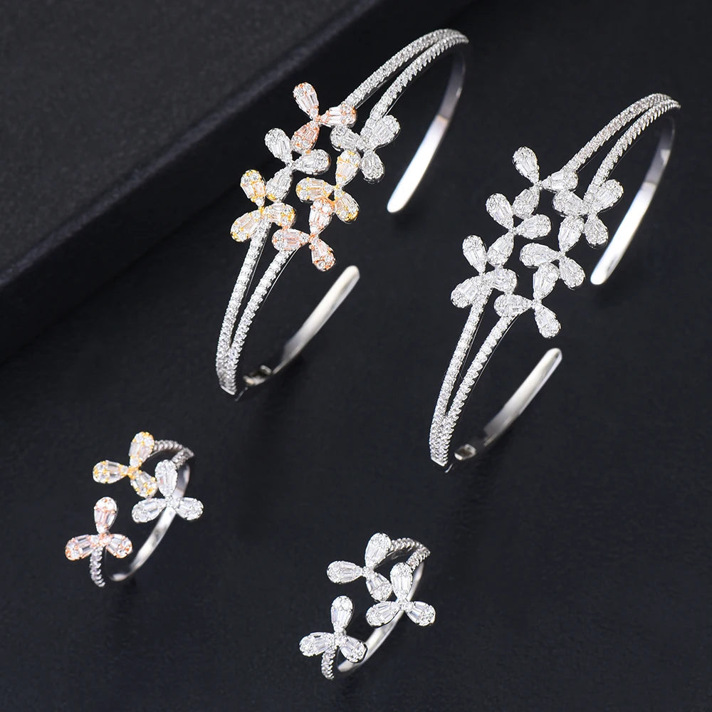 Luxury Stackable Cuff Bangles For Women Wedding Full AAA Cubic Zircon Crystal CZ Dubai Bridal Bracelets Party Jewelry 2022