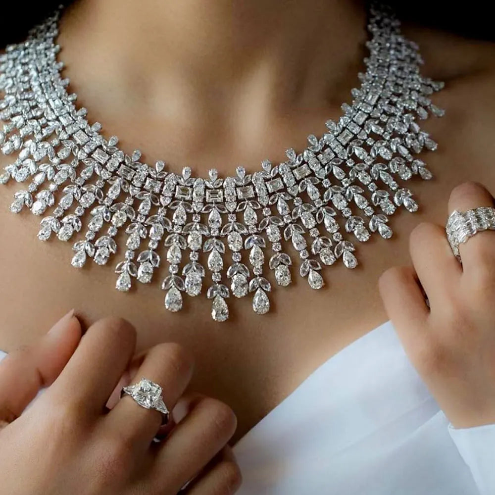 4PCS Luxury WATERDROP Big Statement Jewelry set For Women Wedding Cubic Zircon CZ African Dubai Bridal Jewelry