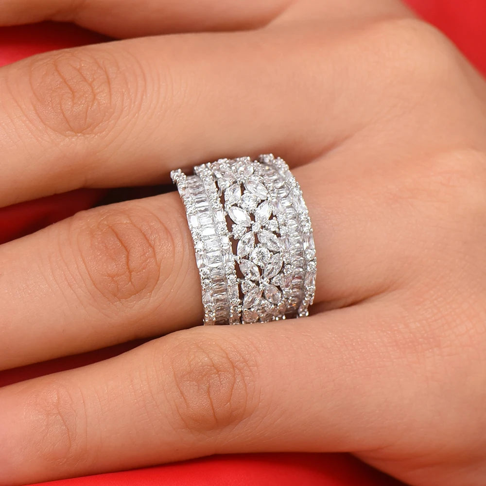 Luxury Geometry Bold Statement Rings for Women Bridal Engagement Wedding Jewelry Cubic Zirconia CZ Accessories Rings