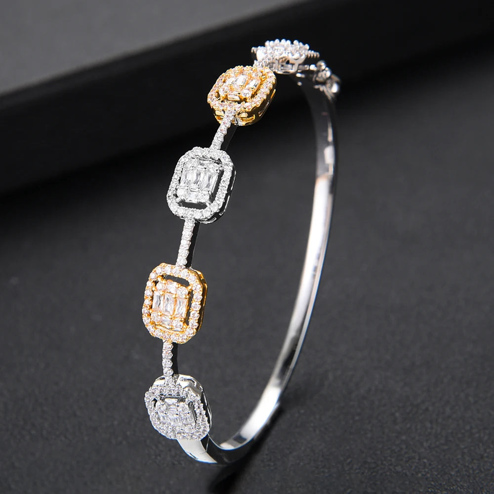 Spring Trendy Luxury Stackable Statement Bangle For Women Wedding Full Cubic Zircon Crystal CZ Dubai Bracelets 2019