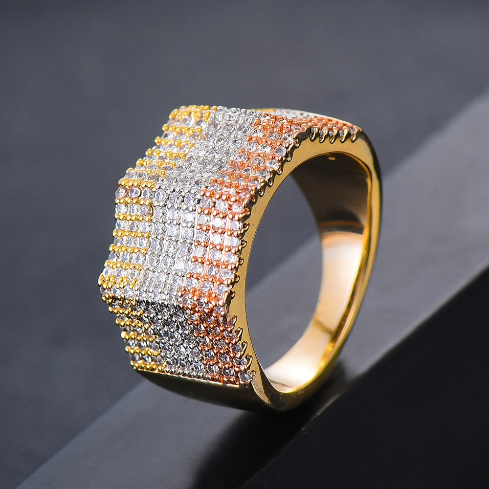 Luxury Geometric Bold Statement Rings with micro cubic zironia cz Women Engagement Party Jewelry High Quality