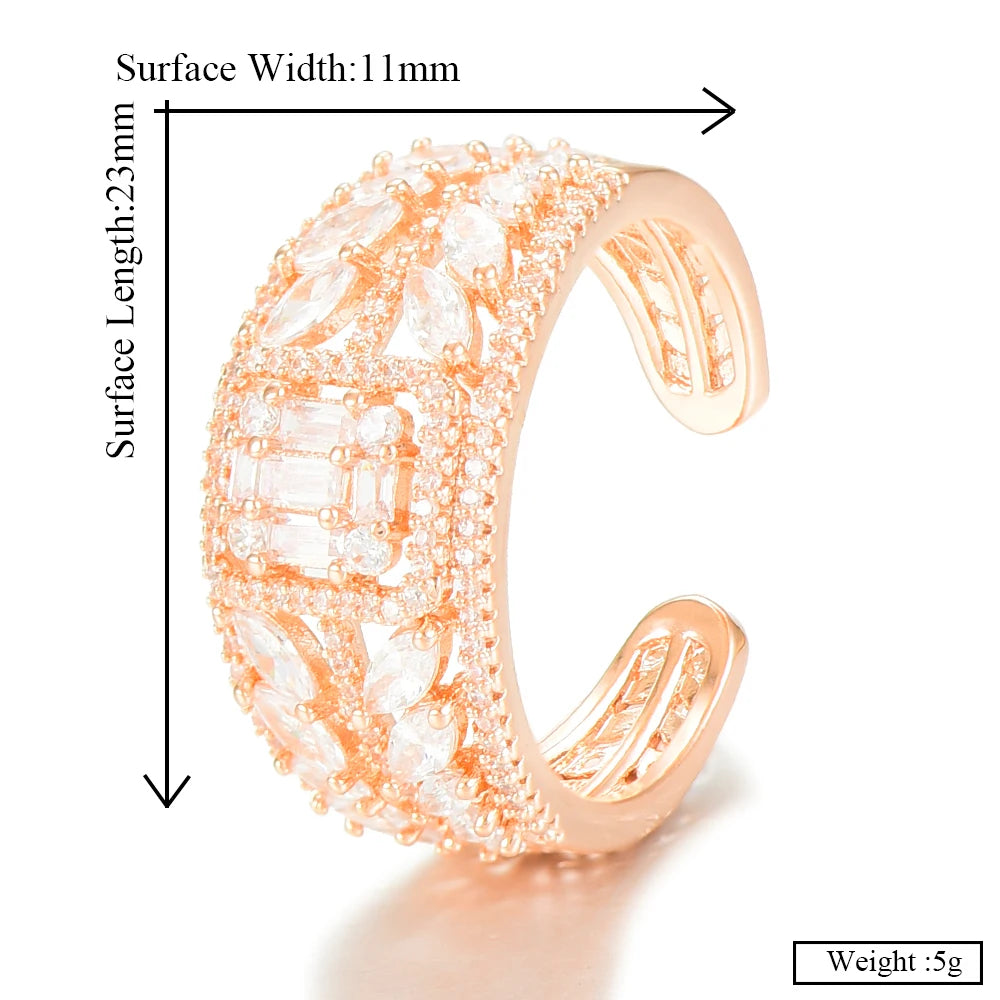 3 Colors Luxury Peace Leaf Rings with Baguette Cubic Zirconia Stones 2020 Women Engagement Party Jewelry Free Size