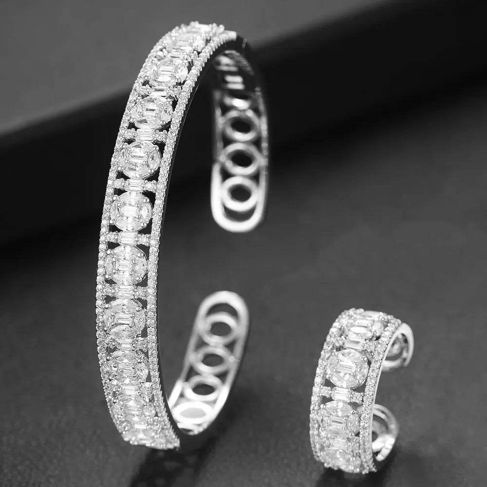 Luxury Stackable Cuff Bangles For Women Wedding Full AAA Cubic Zircon Crystal CZ Dubai Bridal Bracelets Party Jewelry 2022