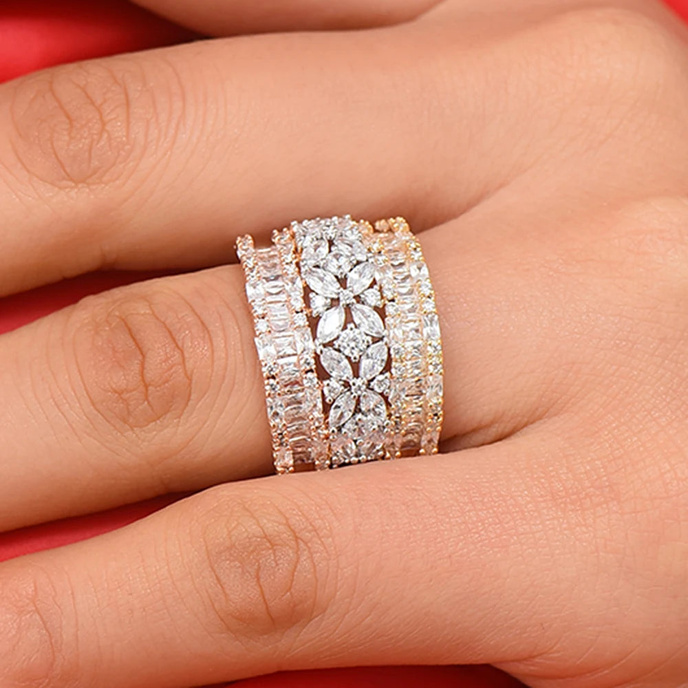 Luxury Geometry Bold Statement Rings for Women Bridal Engagement Wedding Jewelry Cubic Zirconia CZ Accessories Rings