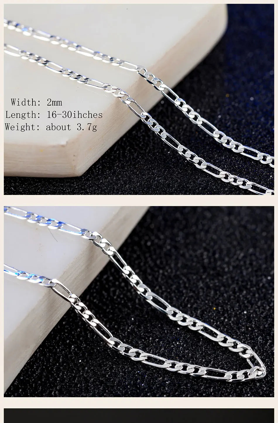 925 Sterling Silver 16/18/20/22/24/26/28/30 Inch 2mm Sideways Flat Chain Necklace For Women Man Fashion Wedding Jewelry