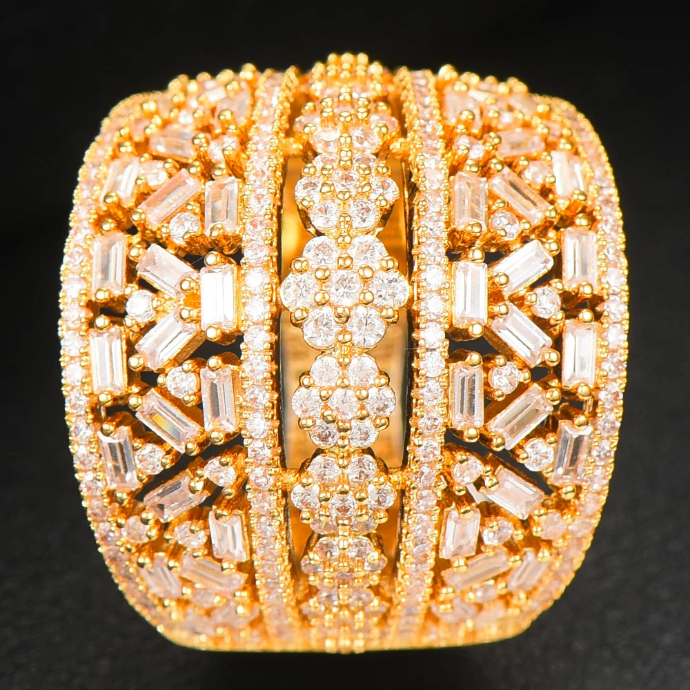 Luxury Bagutte Cut Bold Rings with Zirconia Stones 2022 Women Engagement Party Jewelry High Quality