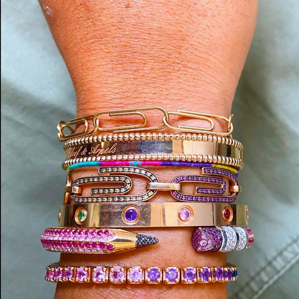 Original Mix Match Stackable Pencil Bangle For Women Bridal Wedding Cubic Zircon Open Dubai Bracelet Party Jewelry