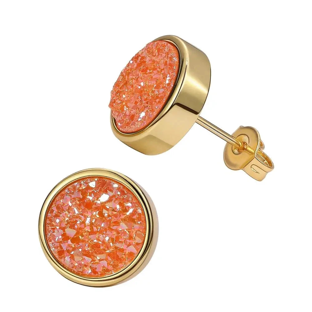ShinyGem Fashion 10*10mm Round Sparkling Crystal Druzy Stud Earrings Lovely Multicolor Geode Gem Stone Earrings For Women Gifts