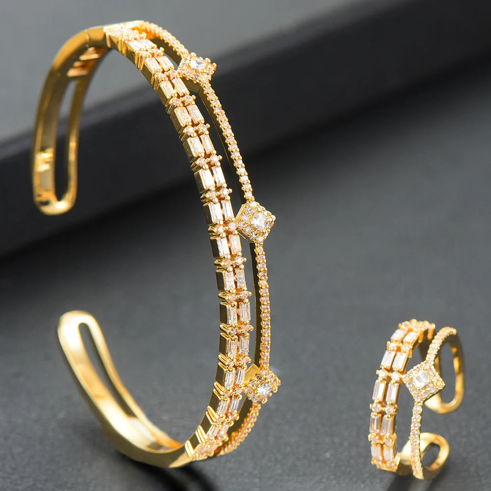 Luxury Stackable Cuff Bangles For Women Wedding Full AAA Cubic Zircon Crystal CZ Dubai Bridal Bracelets Party Jewelry 2022