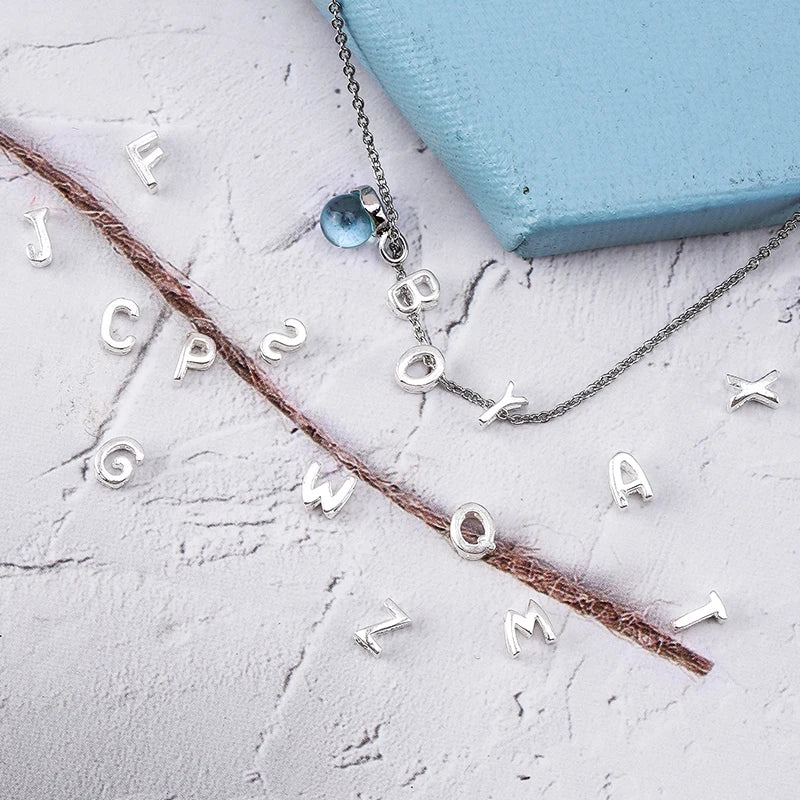 925 Sterling Silver Letter Beads Silver Charms A-Z DIY Loose Beads Initial Alphabe Letter Beads Fit Women Bracelet Making