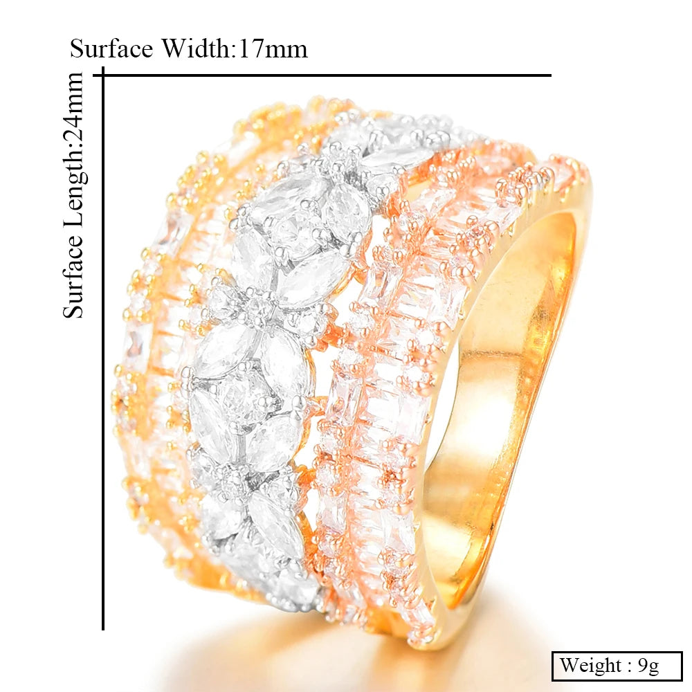 Luxury Geometry Bold Statement Rings for Women Bridal Engagement Wedding Jewelry Cubic Zirconia CZ Accessories Rings