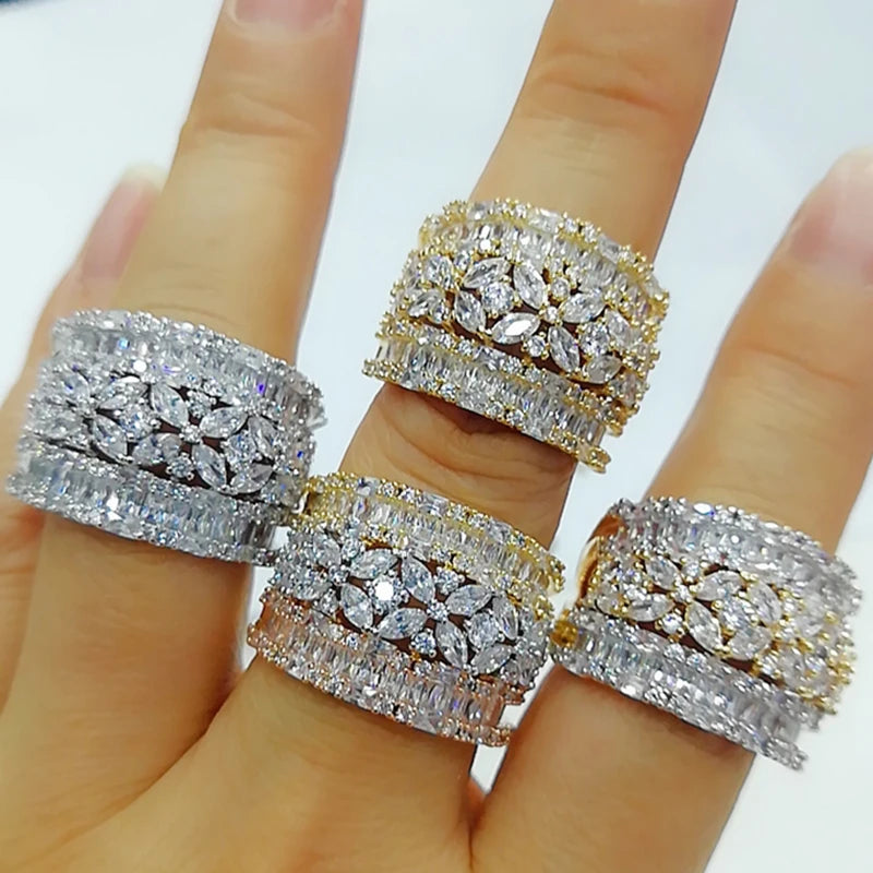 Luxury Geometry Bold Statement Rings for Women Bridal Engagement Wedding Jewelry Cubic Zirconia CZ Accessories Rings
