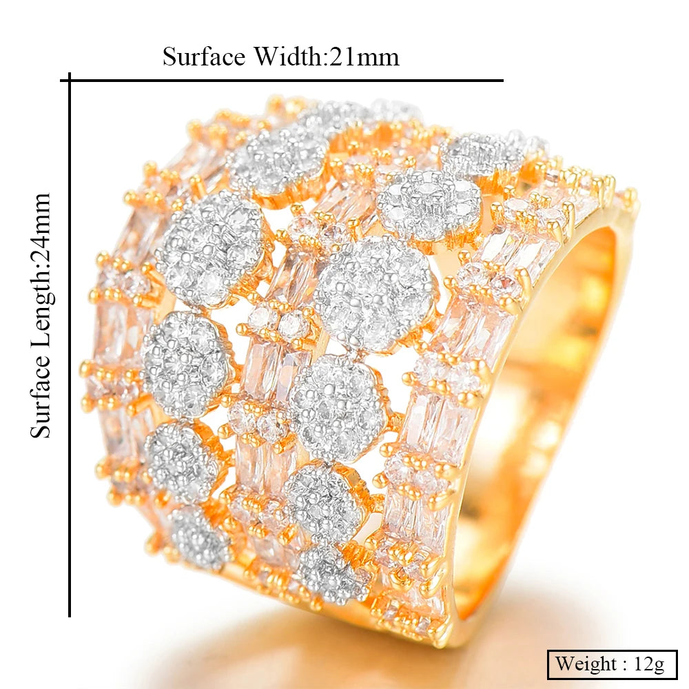 Luxury Bagutte Cut Bold Rings with Zirconia Stones 2020 Women Engagement Party Jewelry High Quality
