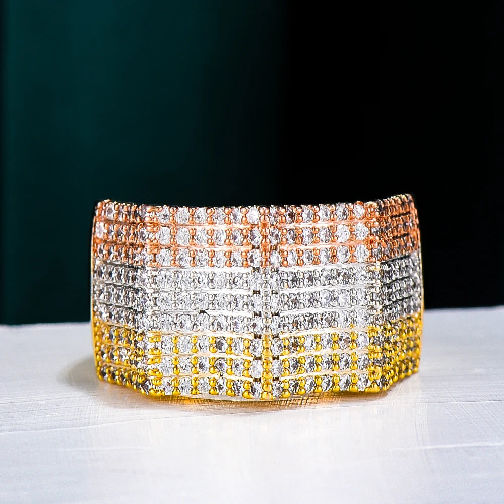 Luxury Geometric Bold Statement Rings with micro cubic zironia cz Women Engagement Party Jewelry High Quality