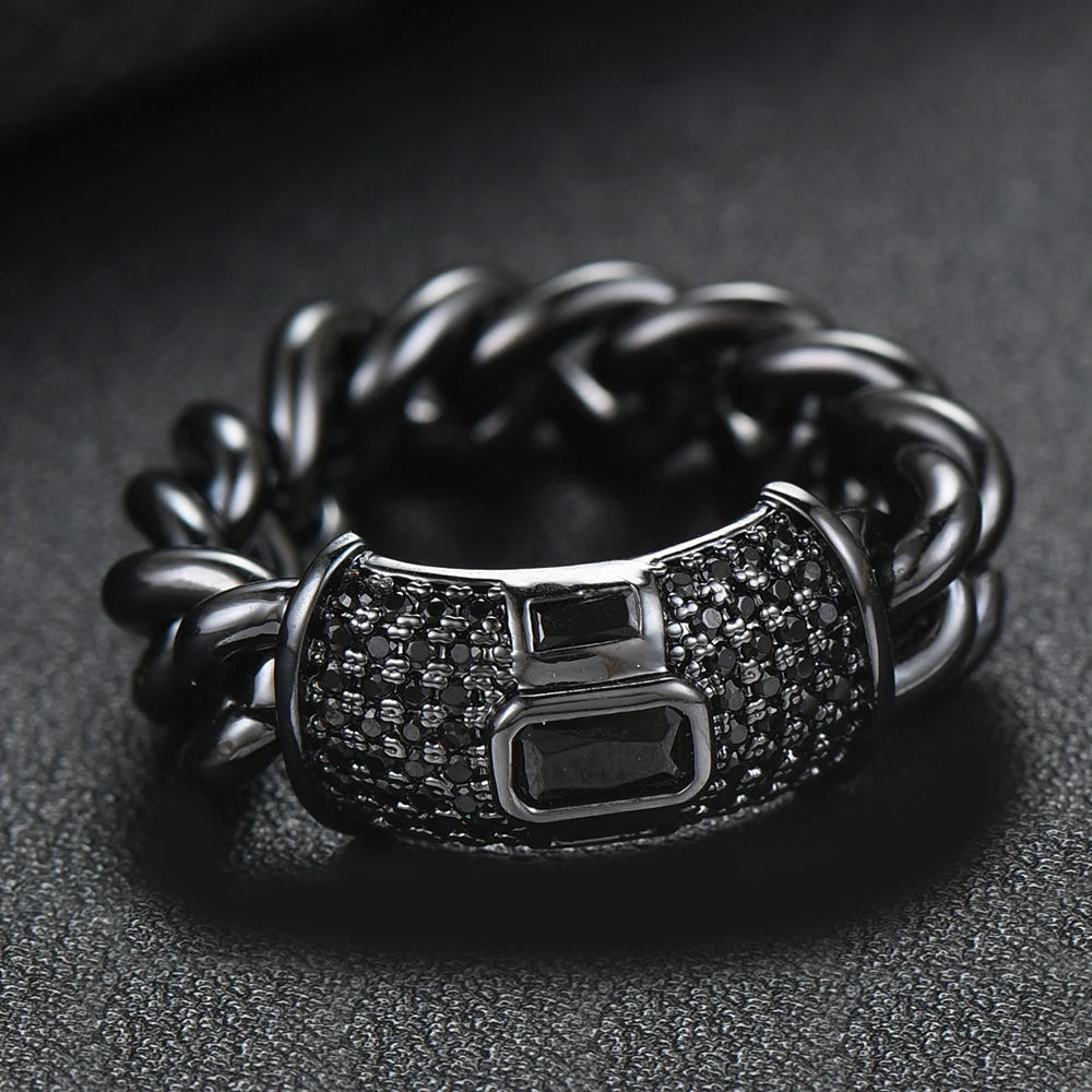 Bold Stackable Ring Luxury Chunky Chain Rings for Women Wedding Cubic Zircon Bridal Engagement Wedding Dubai Finger Rings