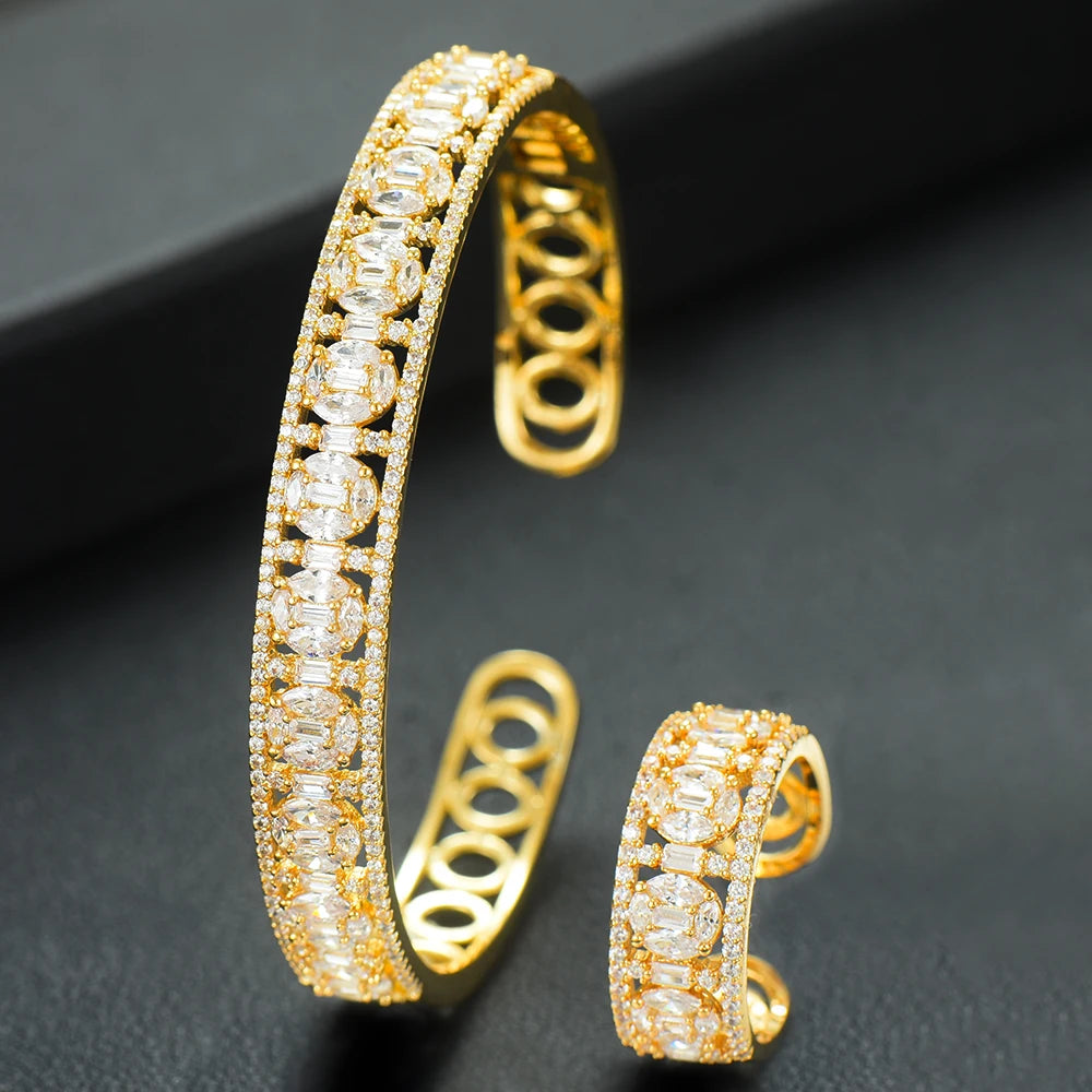 Luxury Stackable Cuff Bangles For Women Wedding Full AAA Cubic Zircon Crystal CZ Dubai Bridal Bracelets Party Jewelry 2022