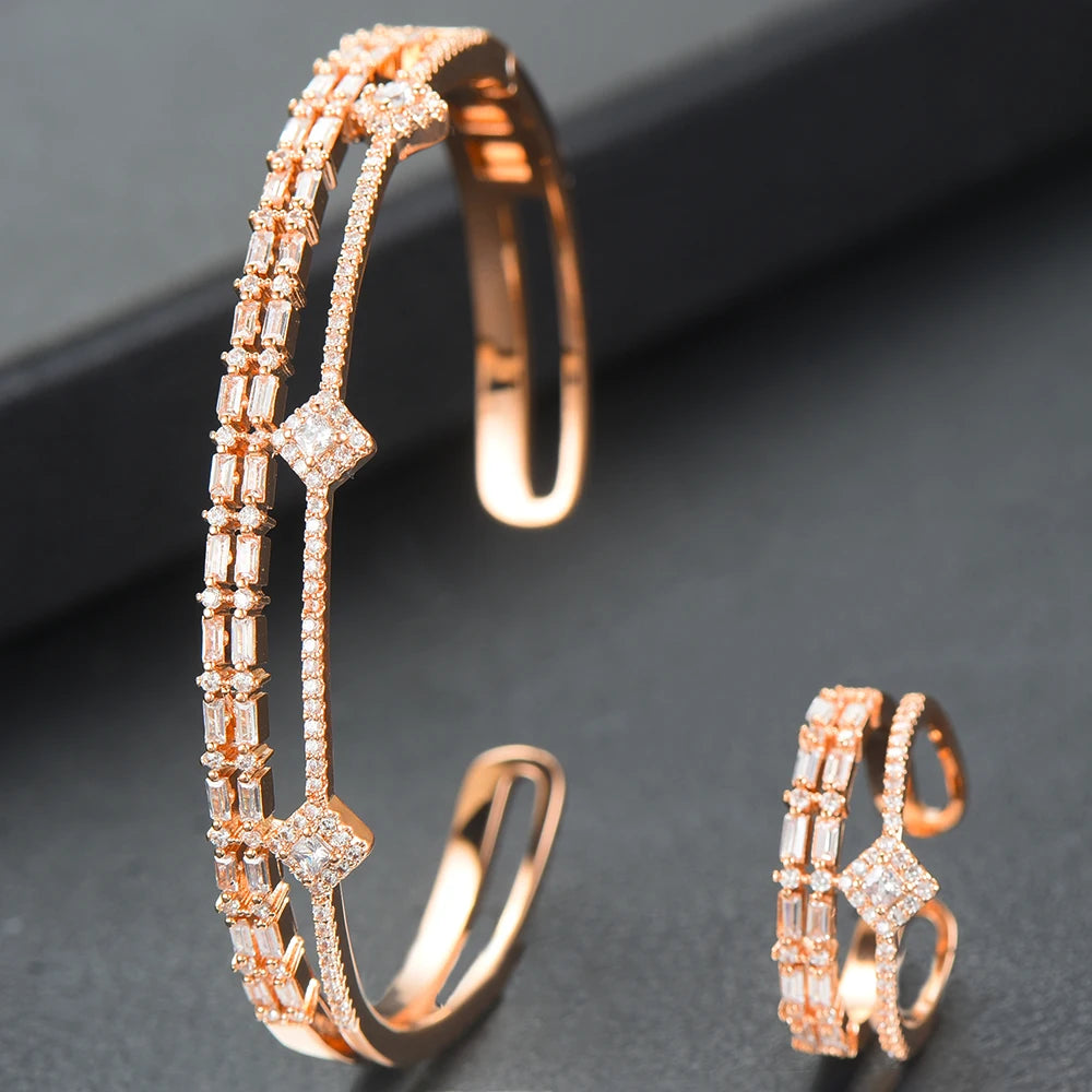 Luxury Stackable Cuff Bangles For Women Wedding Full AAA Cubic Zircon Crystal CZ Dubai Bridal Bracelets Party Jewelry 2022