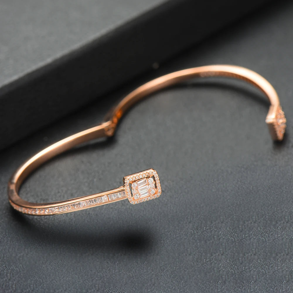 Luxury Stackable Cuff Bangles For Women Wedding Full AAA Cubic Zircon Crystal CZ Dubai Bridal Bracelets Party Jewelry 2022