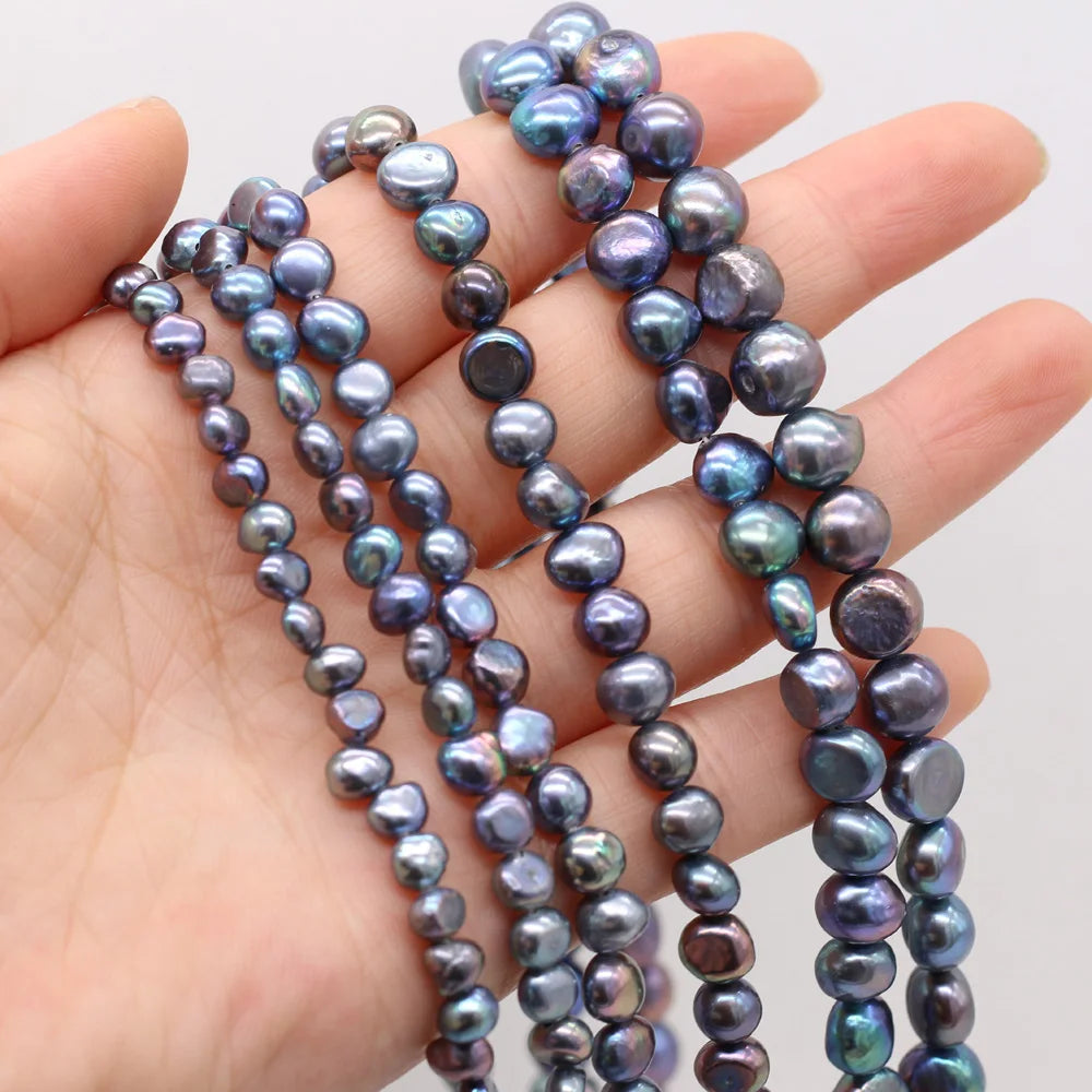 Natural Freshwater Pearl Horizontal Hole Black Pearls Loose Beads For DIY Necklace Bracelet Jewelry Making Findings 14'' Strand