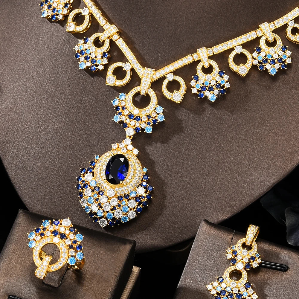 4PCS Luxury African Jewelry Set For Women Wedding Party Multicolor Zircon Crystal Dubai Bridal Jewelry Set