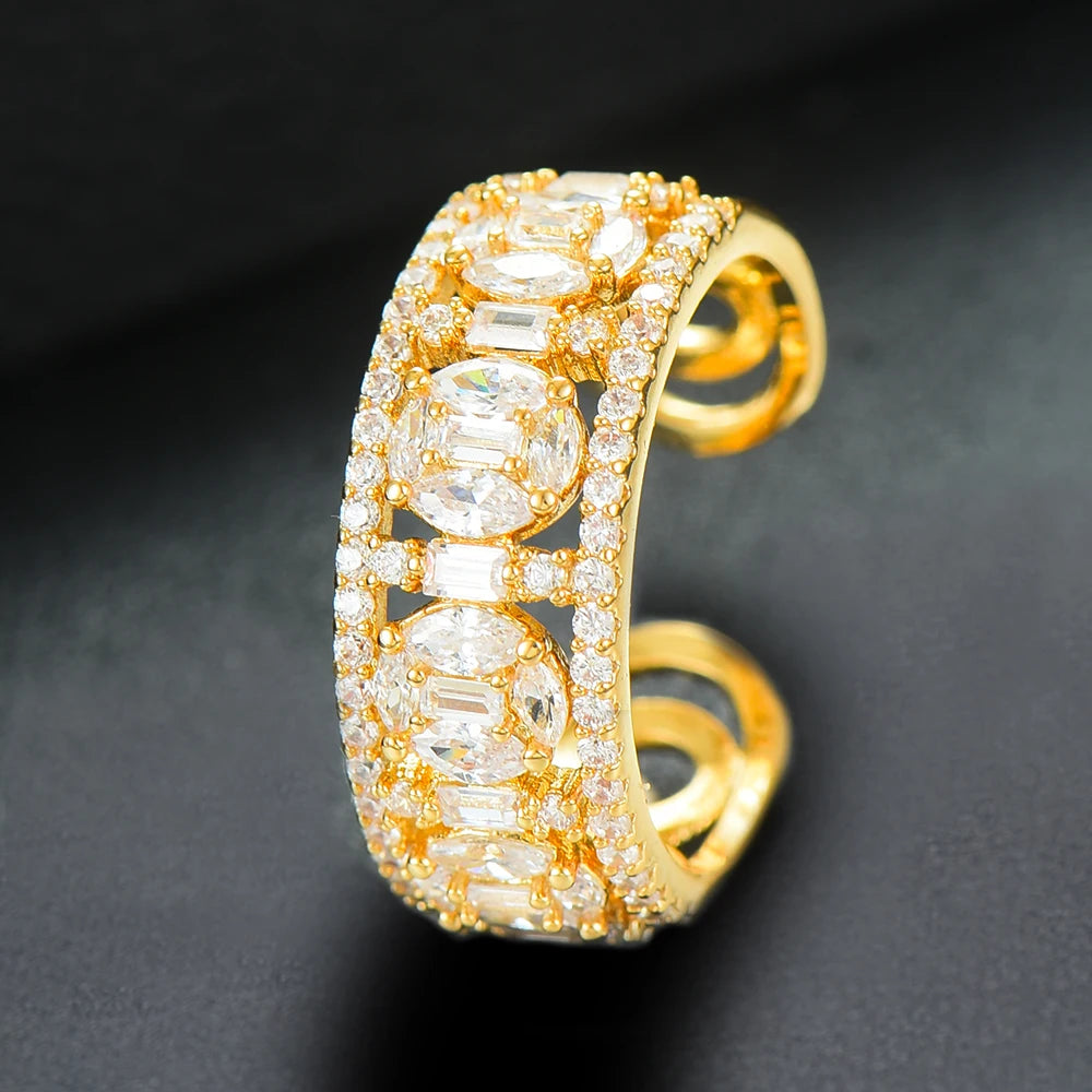 Luxury Stackable Cuff Bangles For Women Wedding Full AAA Cubic Zircon Crystal CZ Dubai Bridal Bracelets Party Jewelry 2022
