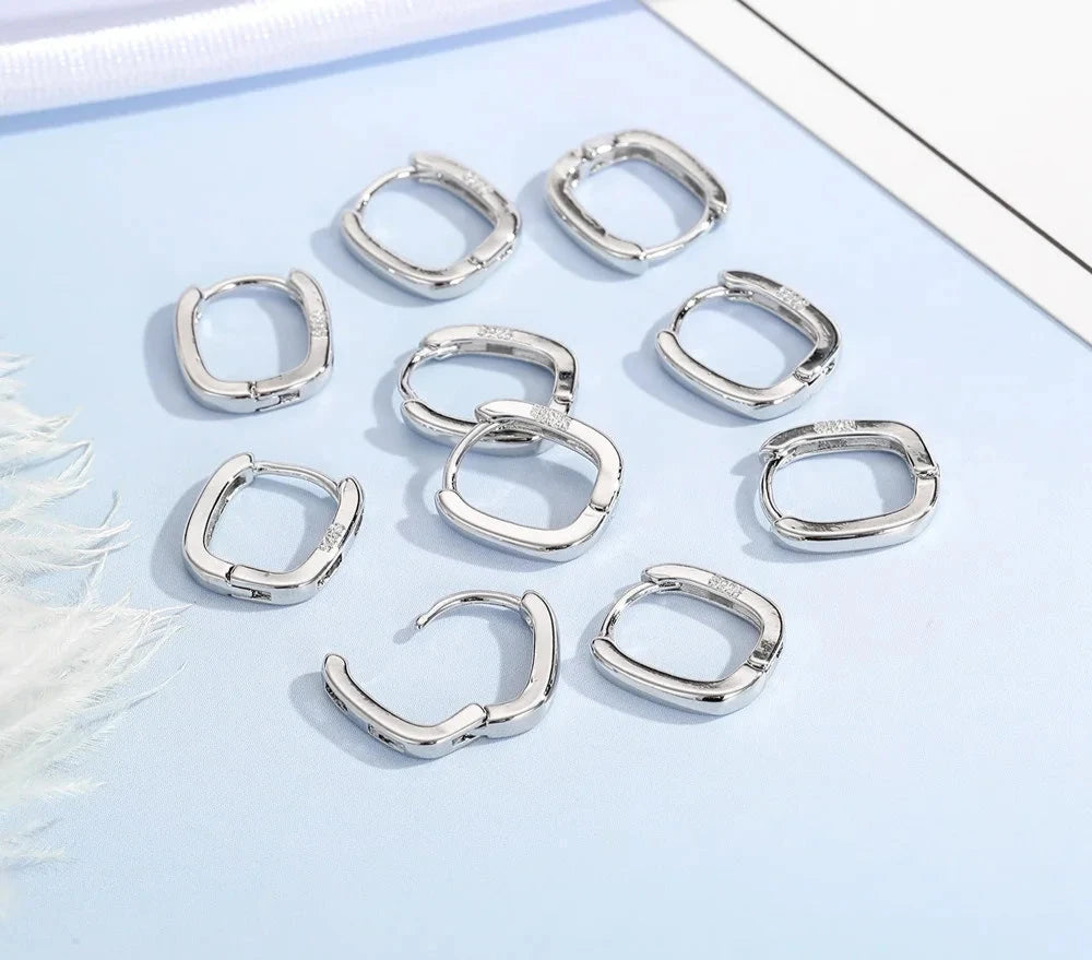 100% Real 925 Sterling Silver Earrings Statement Heart Star Square Round Geometric Hoop Flexible Earwire Leverback Women Jewelry