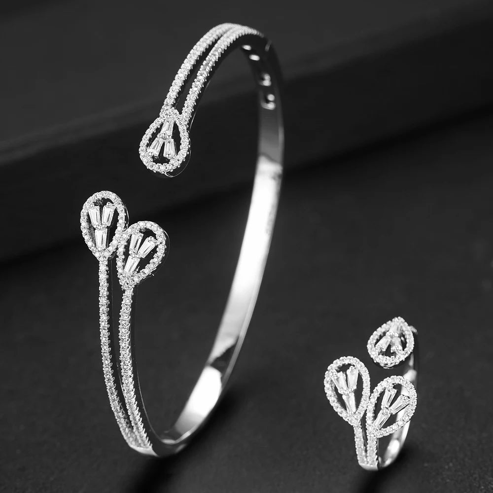 Luxury Stackable Cuff Bangles For Women Wedding Full AAA Cubic Zircon Crystal CZ Dubai Bridal Bracelets Party Jewelry 2022