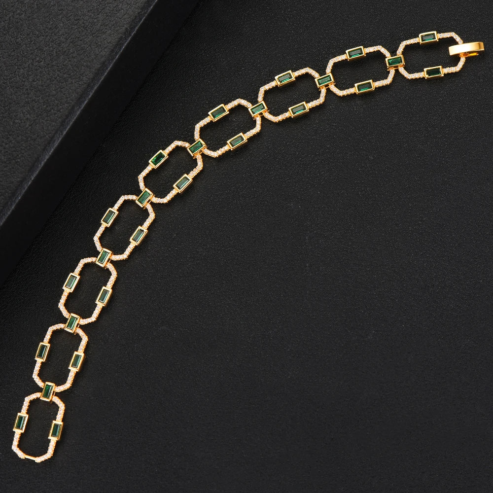 Luxury Square Link Chain Bracelets Bangles Cubic Zircon CZ Vintage Bohemian Cuff Bracelets For Women Femme Fashion Jewelry