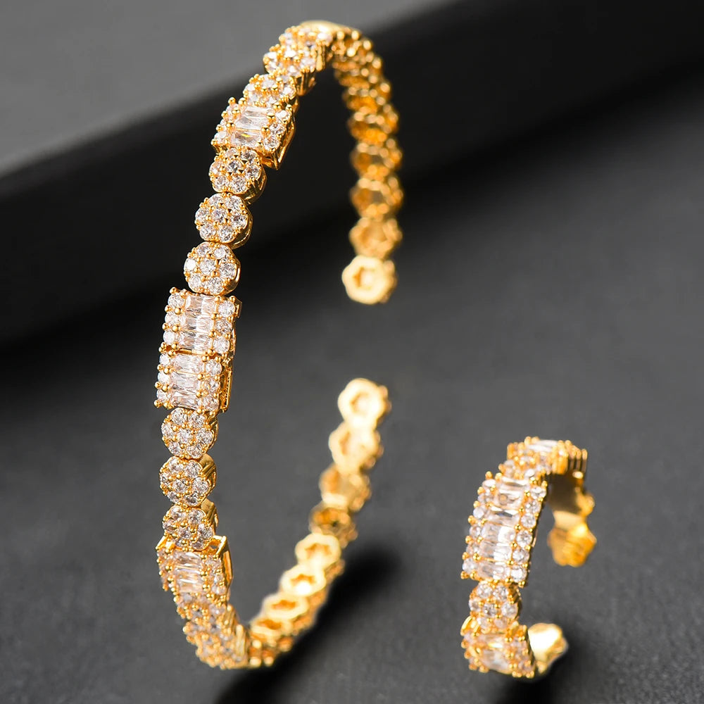 Luxury Stackable Cuff Bangles For Women Wedding Full AAA Cubic Zircon Crystal CZ Dubai Bridal Bracelets Party Jewelry 2022