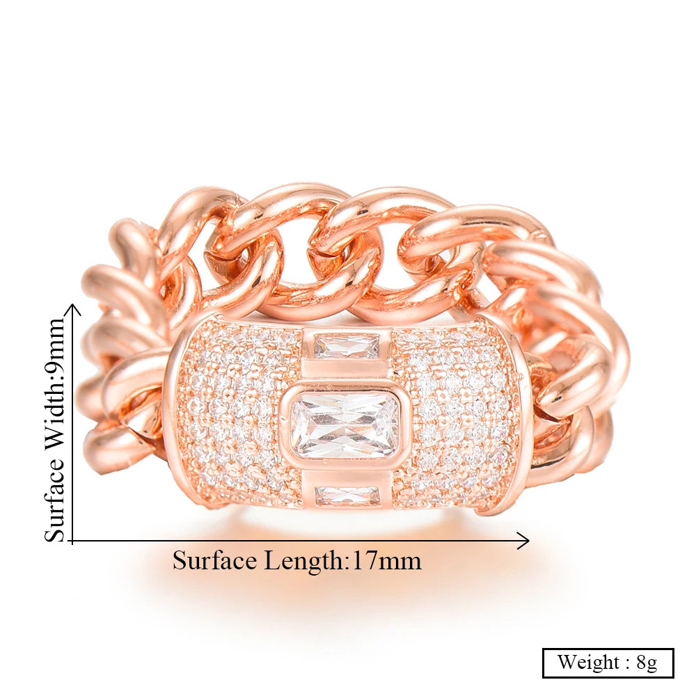 Bold Stackable Ring Luxury Chunky Chain Rings for Women Wedding Cubic Zircon Bridal Engagement Wedding Dubai Finger Rings