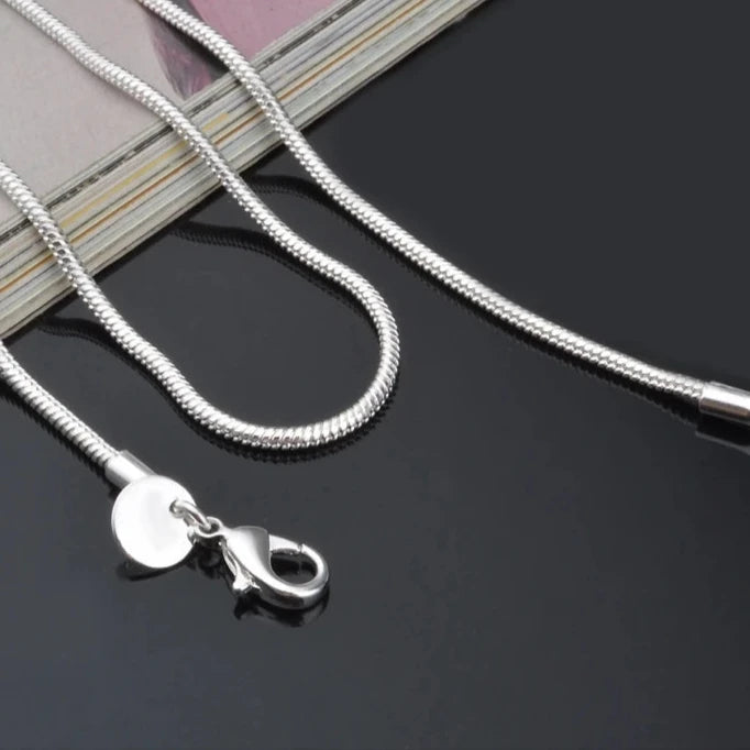 2MM 16-24 Inch New Fashion 925 Sterling Silver Smooth Snake Necklace Chain Male Female Neck Collar Jewelry for Man Woman
