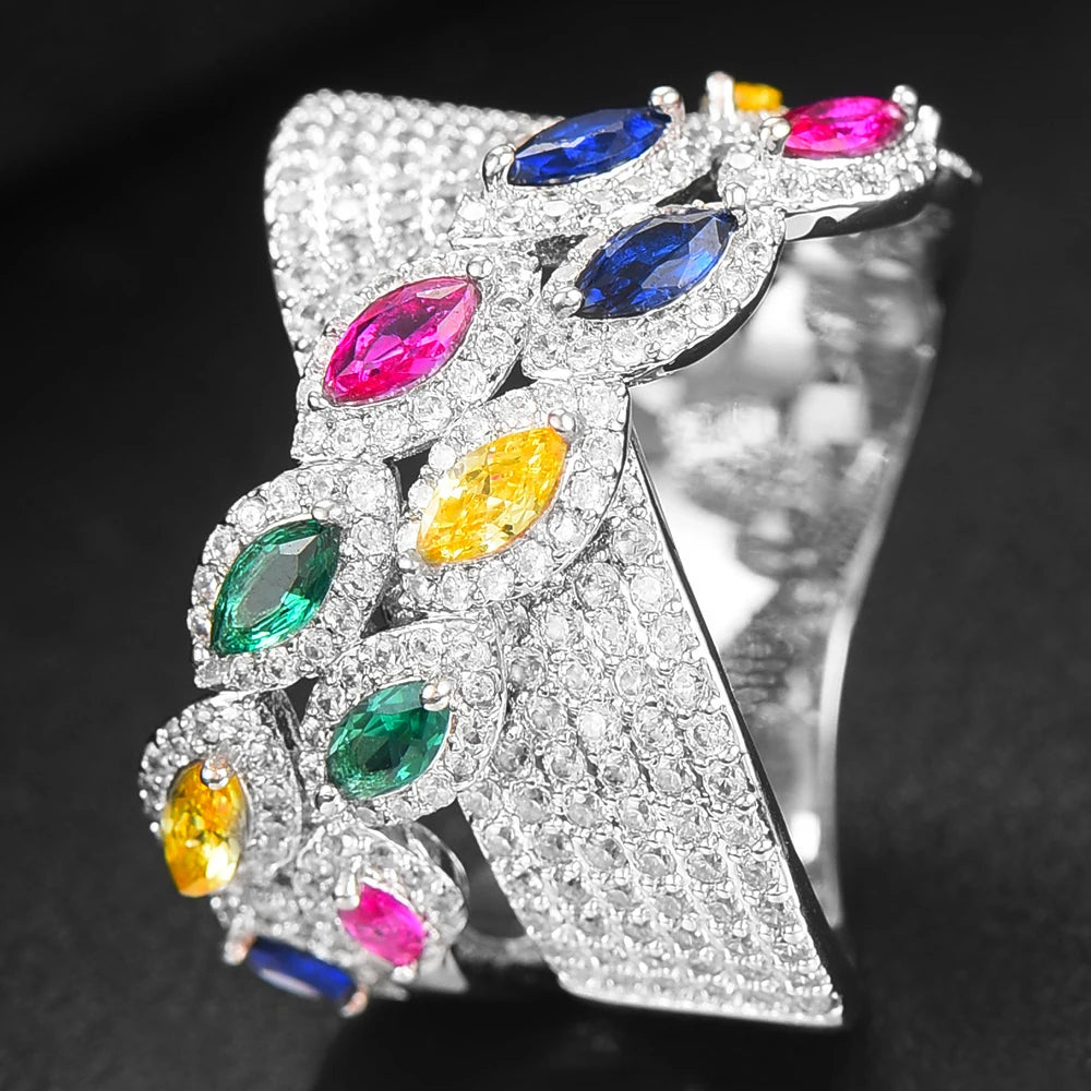 Luxury Bagutte Cut Bold Rings with Zirconia Stones 2025 Women Engagement Party Jewelry High Quality