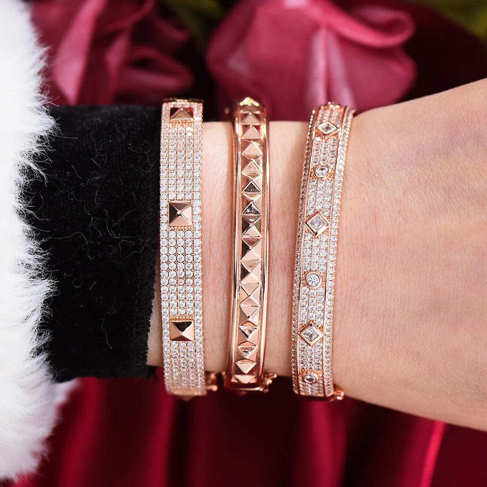 Big Fashion Luxury Bold Bangle Cuff For Women Wedding Party Multi Cubic Zirconia Crystal CZ Dubai Gold Color Bracelet 2020